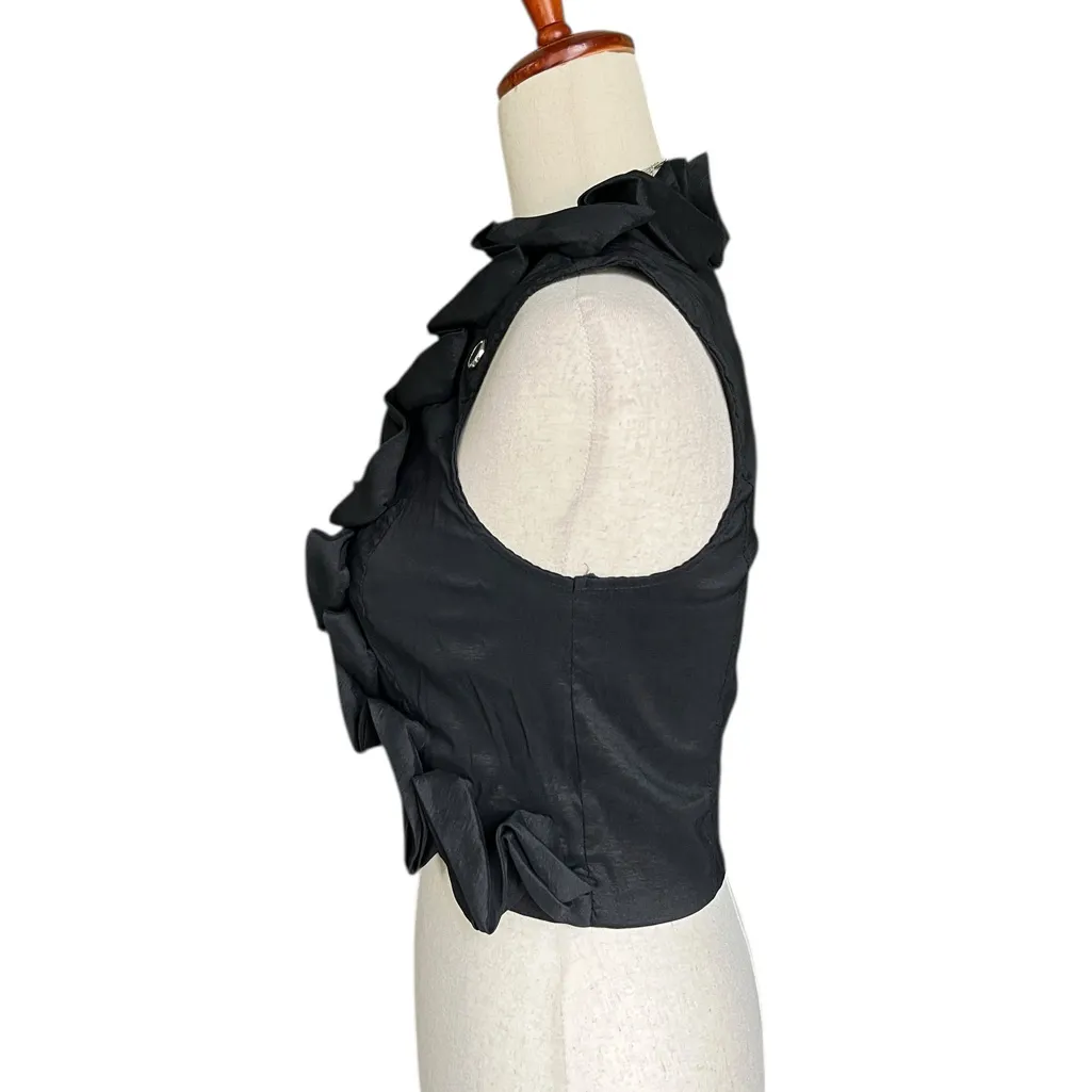 ENTRY  black ruffled vest with a front zipper closure - Image 5