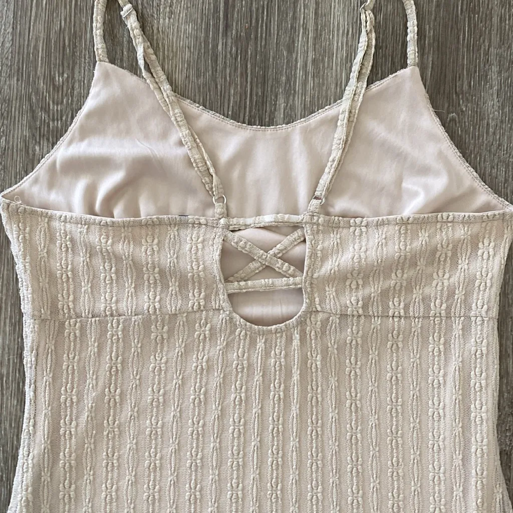 Y2k vintage midi sleeveless dress mesh overlay beige neutral ruffle hem Tan Size M - Image 10