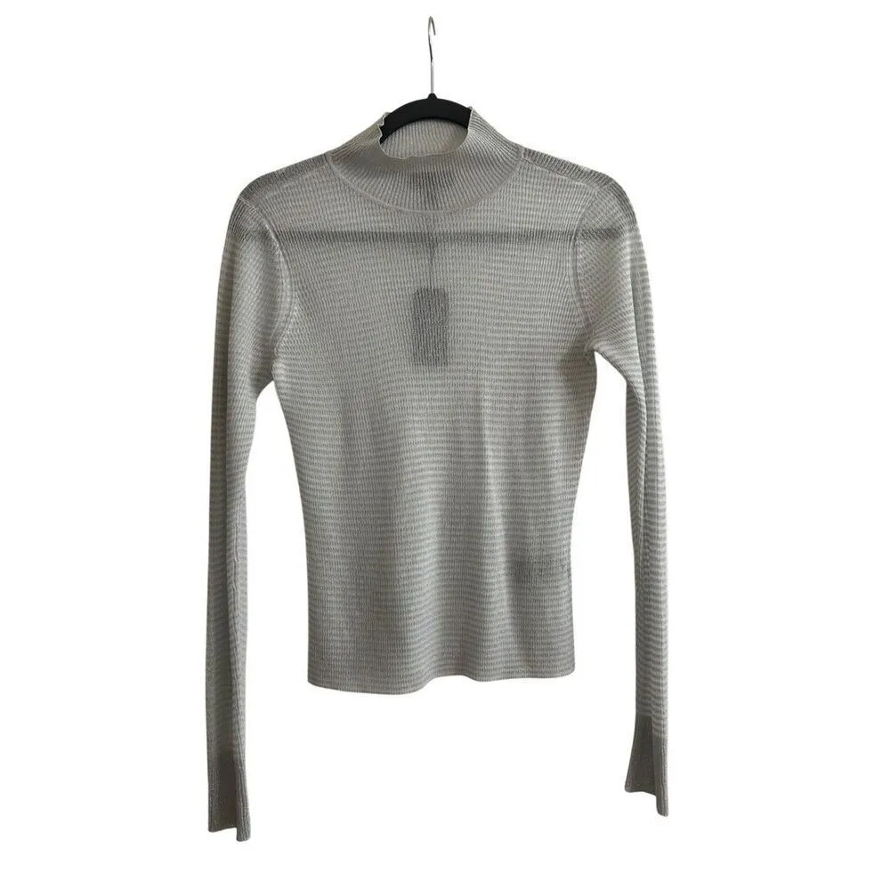 NWT Rag Bone  Raina Silver Lurex Striped Turtleneck Sweater Size S - Image 5