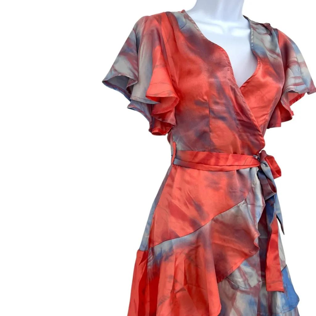 Sage + Paige Serenity Wrap Dress Short Sleeve Mini Coral Multicolor Size XS NWT Pink - Image 5