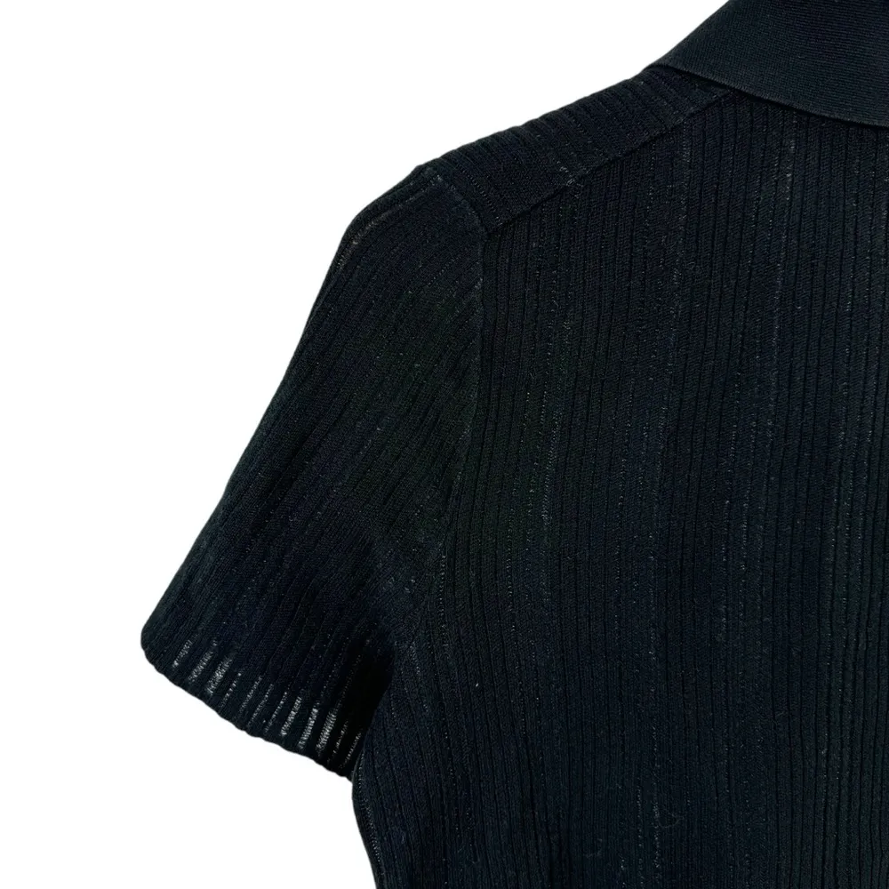 THEORY Cropped Matte Cotton Jacquard Black Polo Shirt Short Sleeve Collared SZ M - Image 11