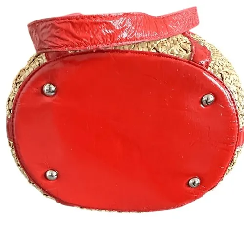 Coldwater Creek Woven Straw Tote Bag Red Leather Trim Flower Accent  Vacation - Image 8