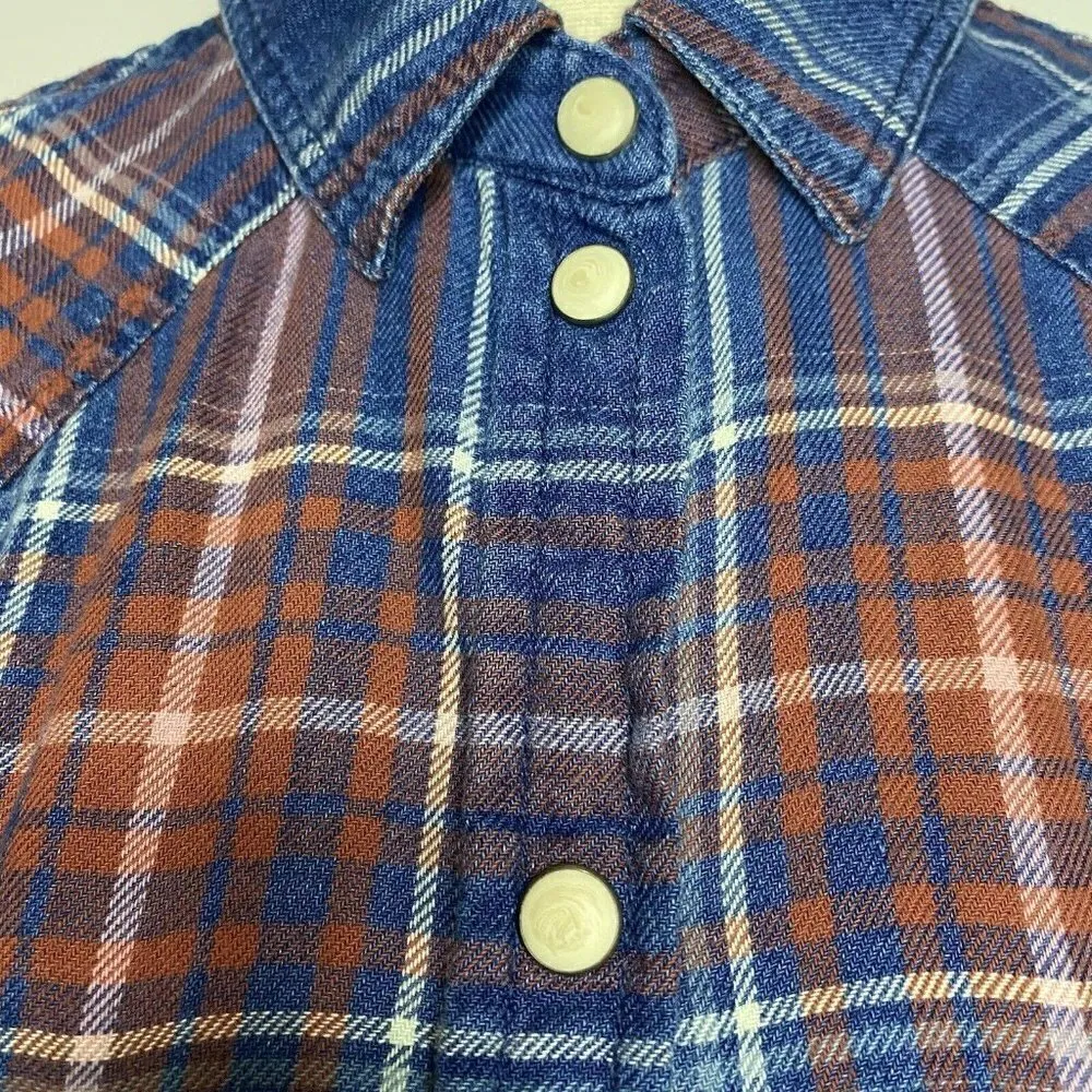 AEO American Eagle XS Boyfriend Fit Pearl Snap Up Shirt Plaid - Image 4