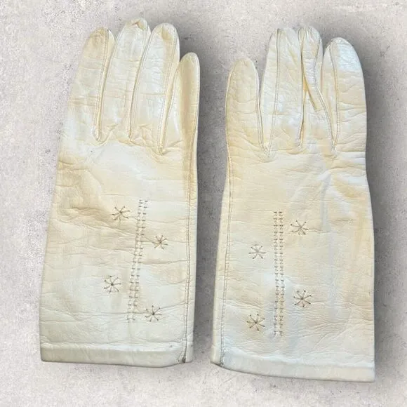 Vintage Crescendoe Italian Leather Gloves For Jordan Marsh Size 10 NEW White - Image 1