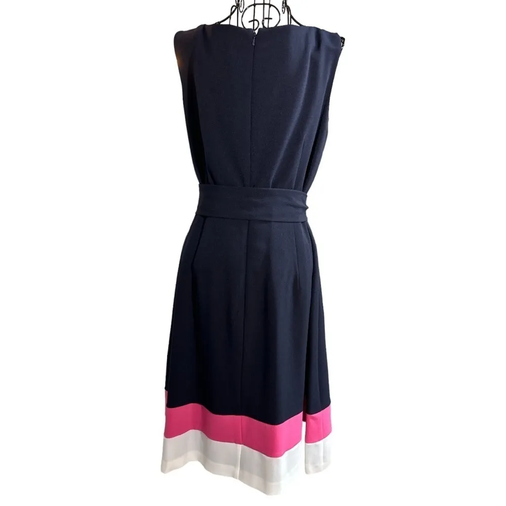 Jones New York Sleeveless Tri-Color Stretch Crepe Dress Tie Navy Size 6 NEW NWT - Image 5