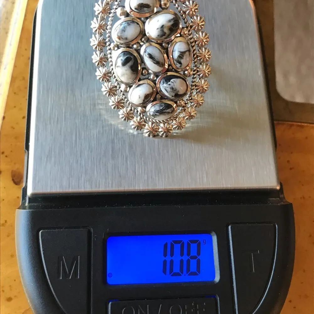 White Buffalo Sterling Silver Cocktail Ring Size 6 - Image 8
