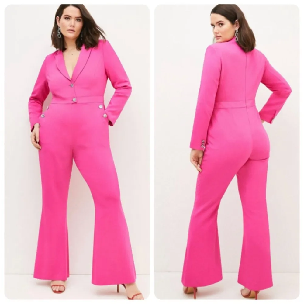 Karen Millen Compact Viscose Tailored Button Jumpsuit Hot Pink NWT Women’s 14 - Image 2