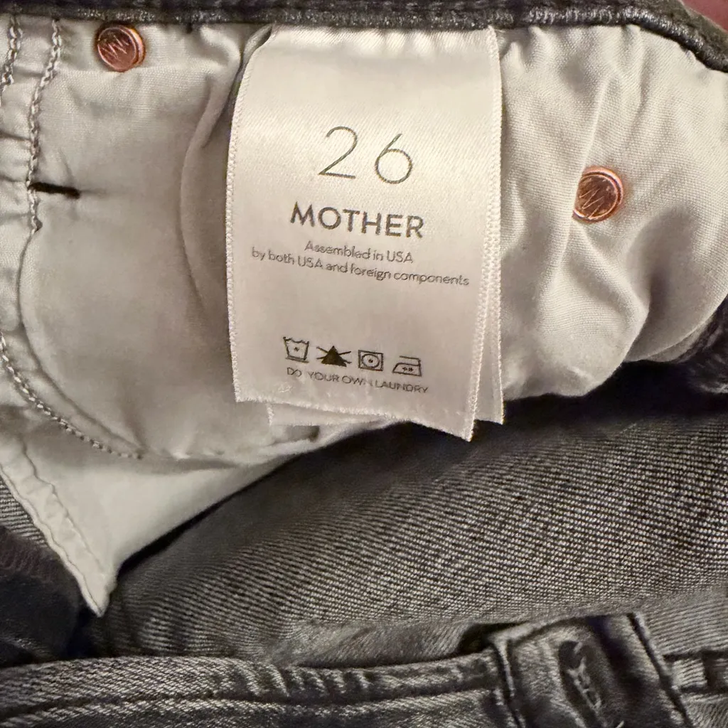 Mother High Waisted Rascal Ankle Step Fray Jeans Night Garden Size 26 Gray - Image 7