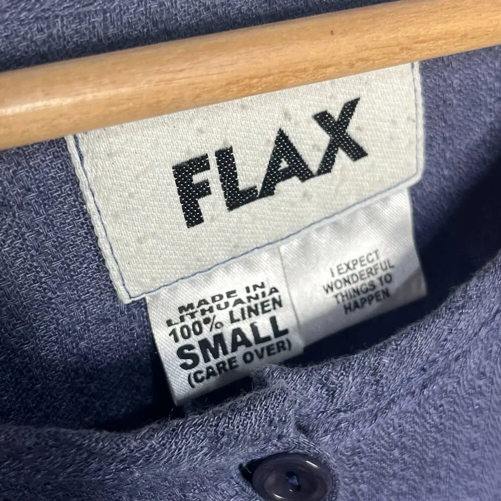 Flax Women's Blue Linen Button Long Sleeve Ruched Cuff Lagenlook Shirt Sz Small - Image 2