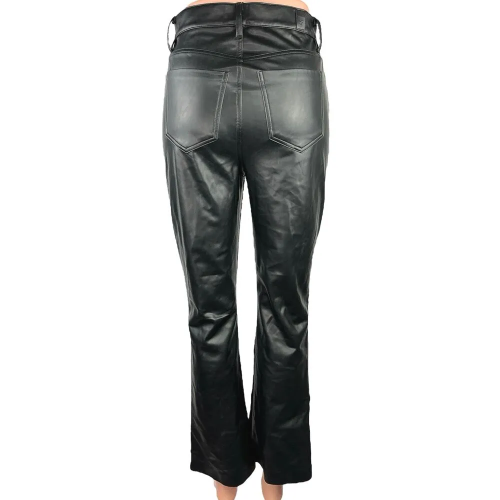 7 For All Mankind Black Faux Leather High Rise Flat Front Bootcut Pants Size 25 - Image 3