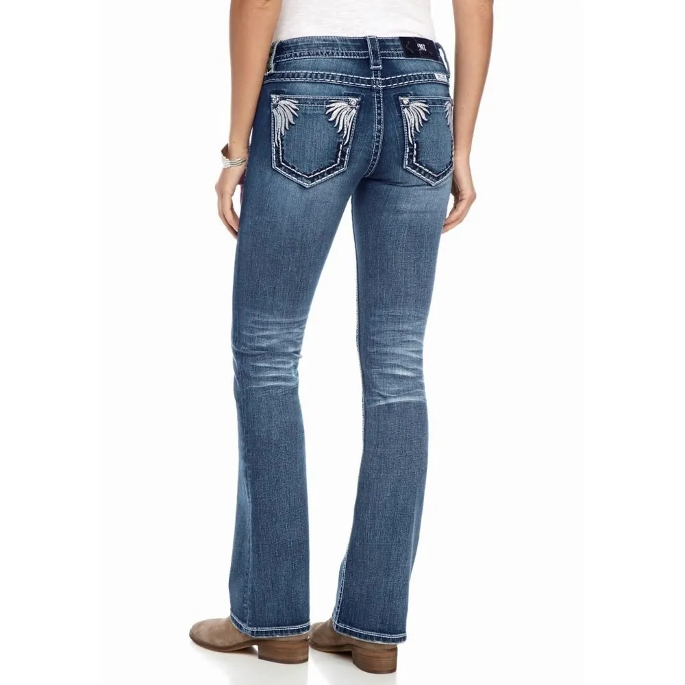New! MISS ME Women's Feather Pocket Bootcut Jeans Blue Denim Size 28 Inseam 34 - Image 3