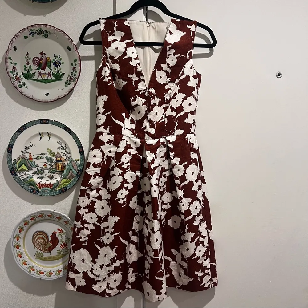 Oscar de la Renta Floral Mini Dress Brown and White - Image 2