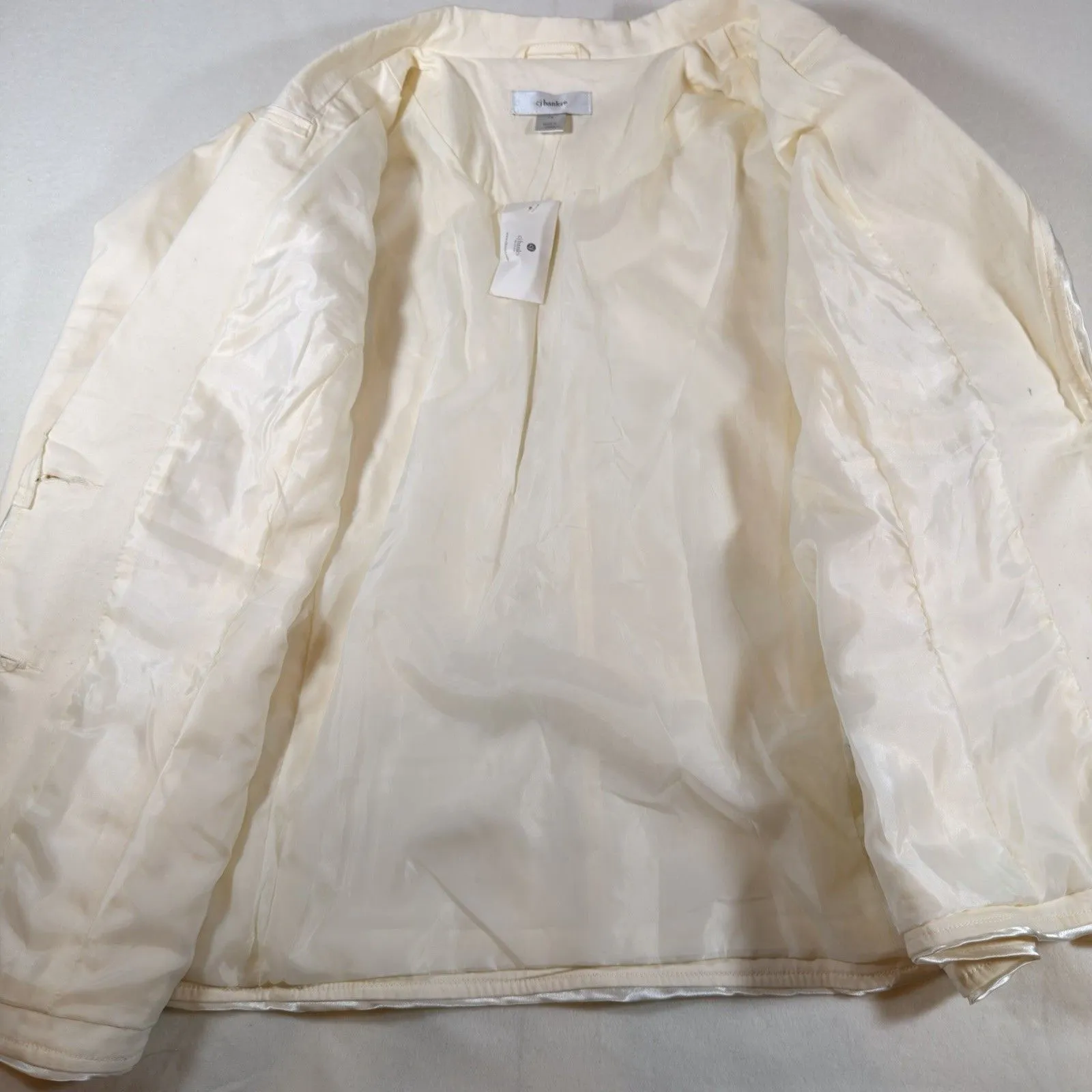 NWT CJ Banks Womens Ivory Blazer Jacket Pockets Size 1X Satin Trim Lined Jewel - Image 12
