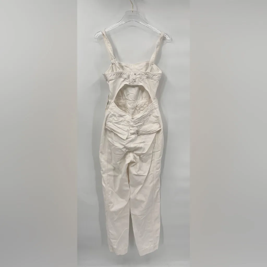 Free People Go West Jean Denim Overall Jumpsuit Zinc‎ White size small - Image 4
