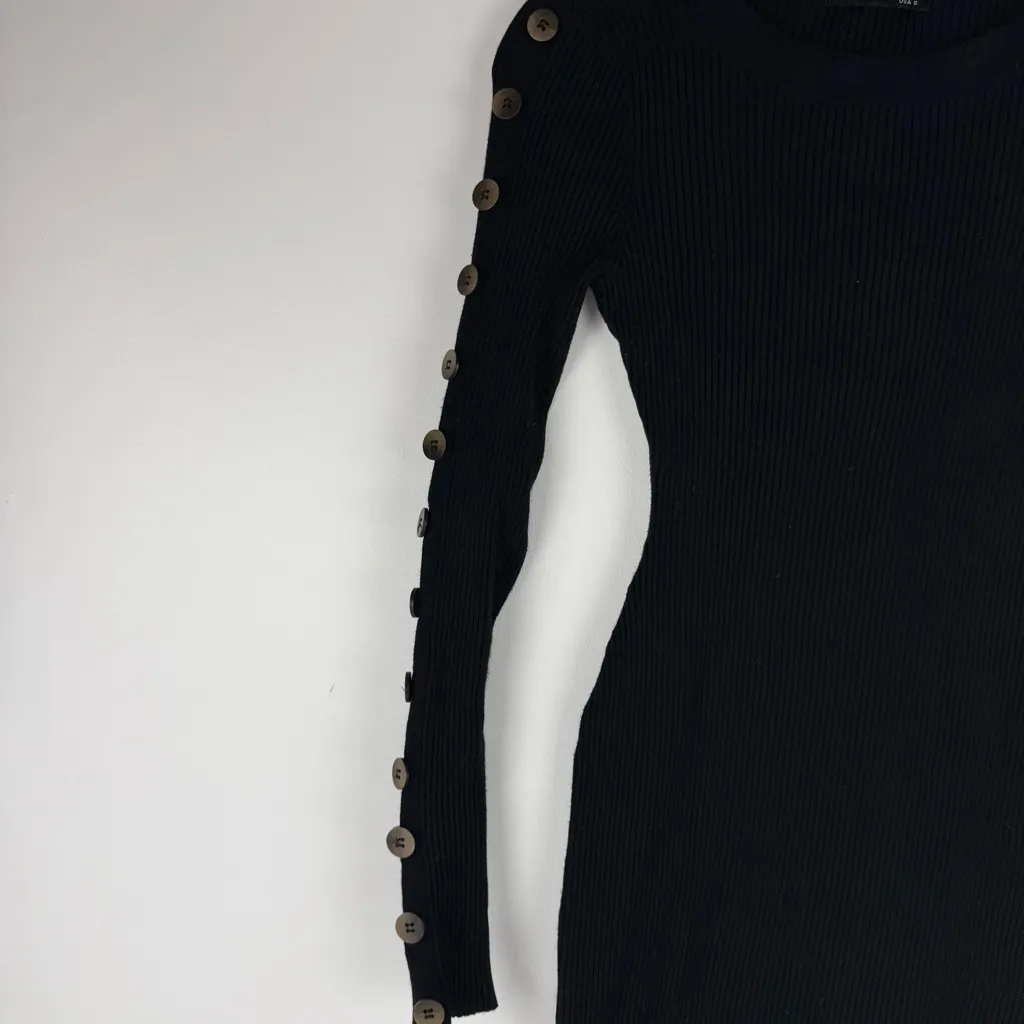 🖤 PattyBoutik Black Ribbed Button-Sleeve Bodycon Dress - Image 2