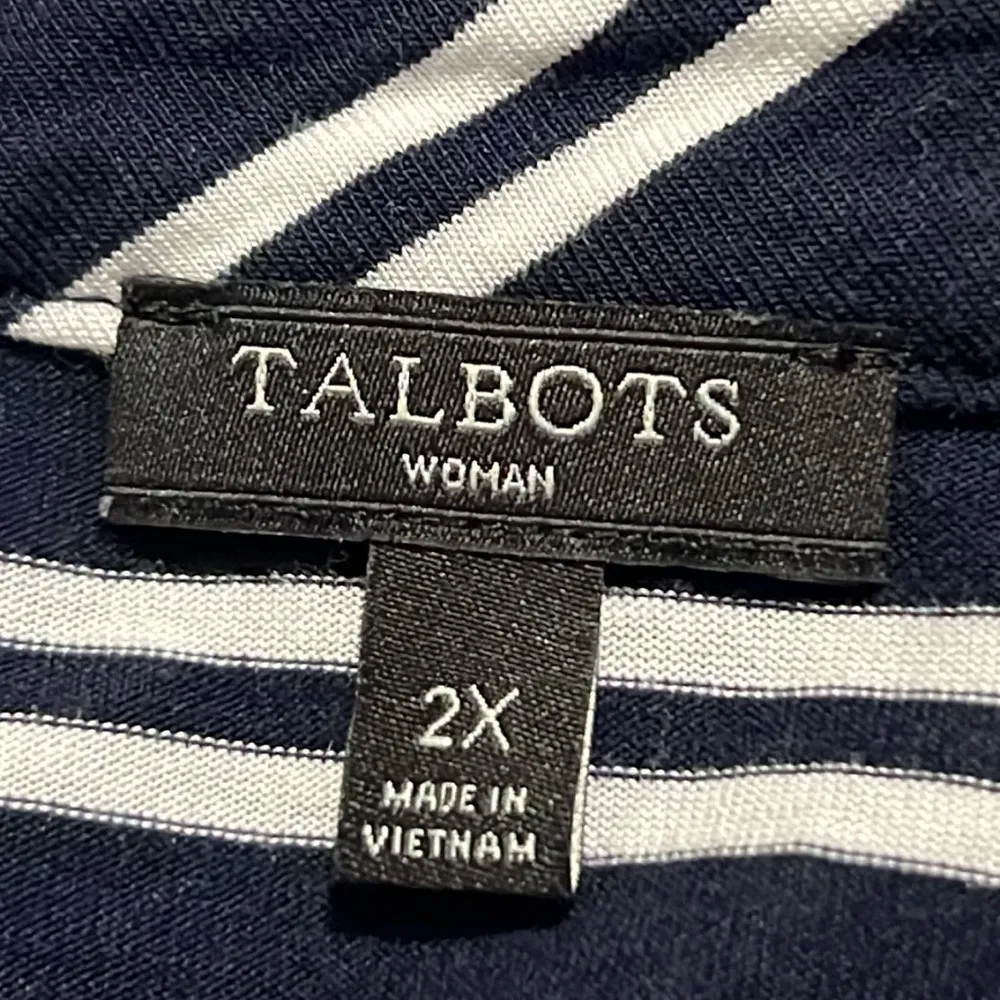 TALBOTS WOMAN size 2X dark blue white v neck striped 3/4 sleeve blouse hi low - Image 8