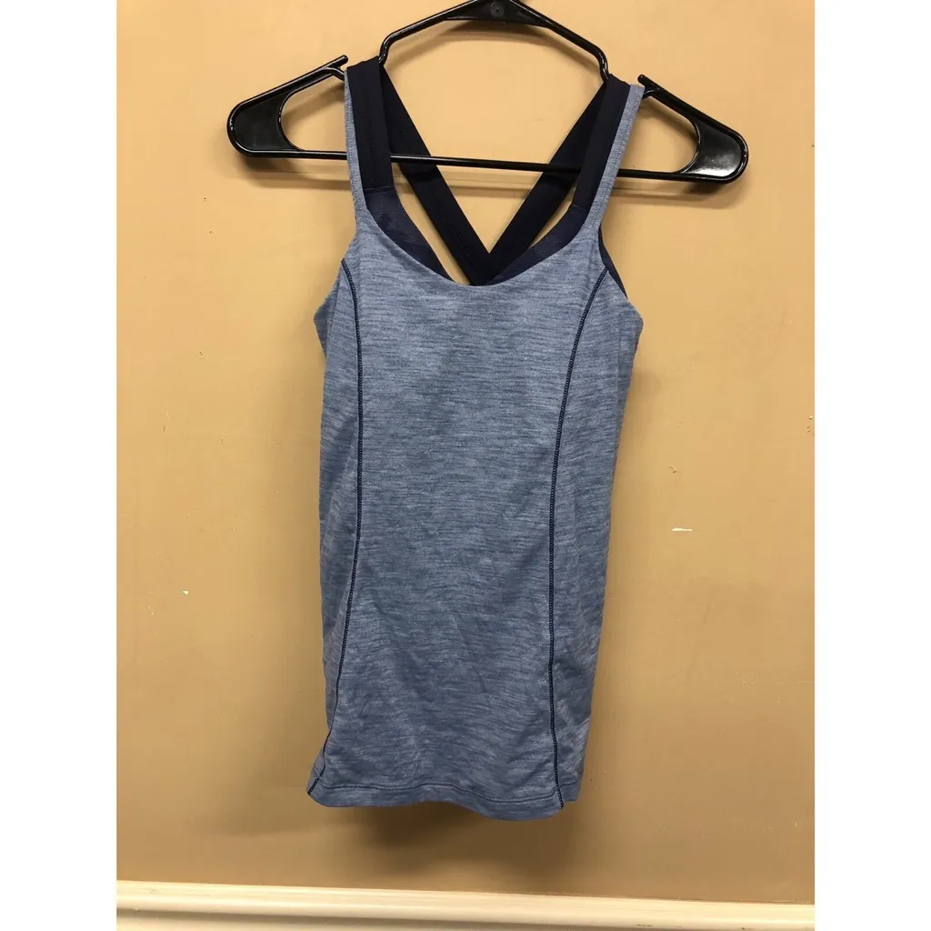 Lululemon Athletica Heathered Blue Tank with Black Straps - Image 3