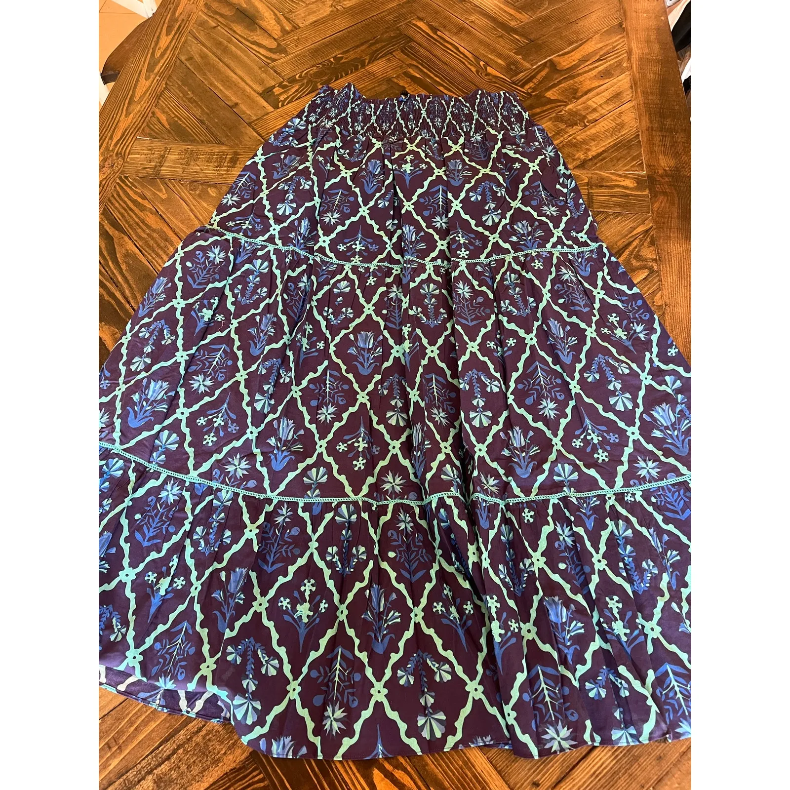 Lilbelle Peasant Cottage Core Tiered Maxi Skirt Women XL Floral Boho Western Blue - Image 4