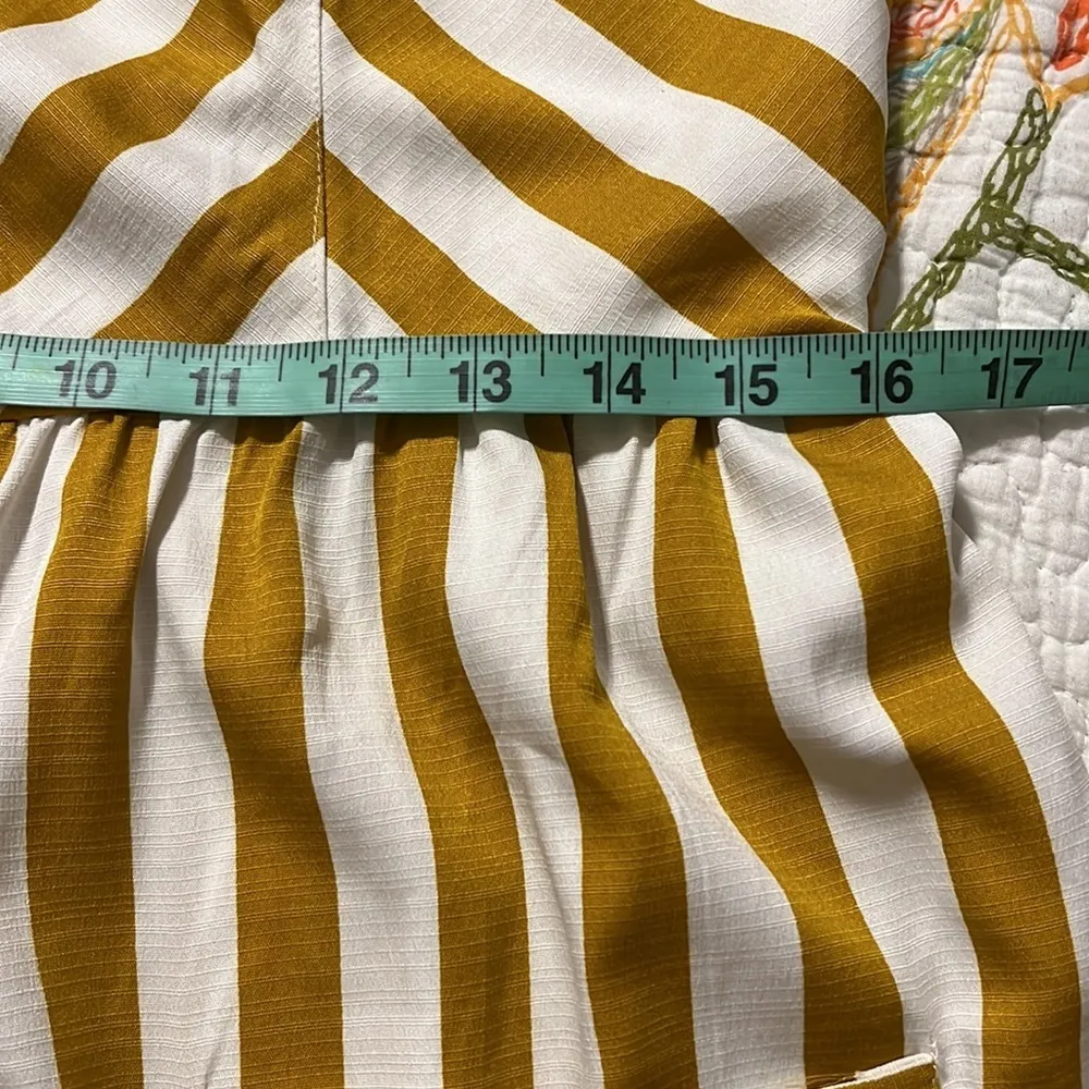 Style House large button through mustard striped mini dress adjustable straps - Image 8