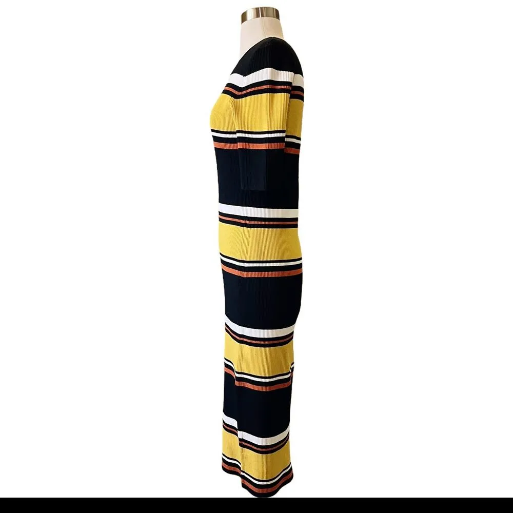 INTERMIX Wyatt Rib Knit Dress Striped Sweater Midi Half Sleeves Crew Medium EUC - Image 10