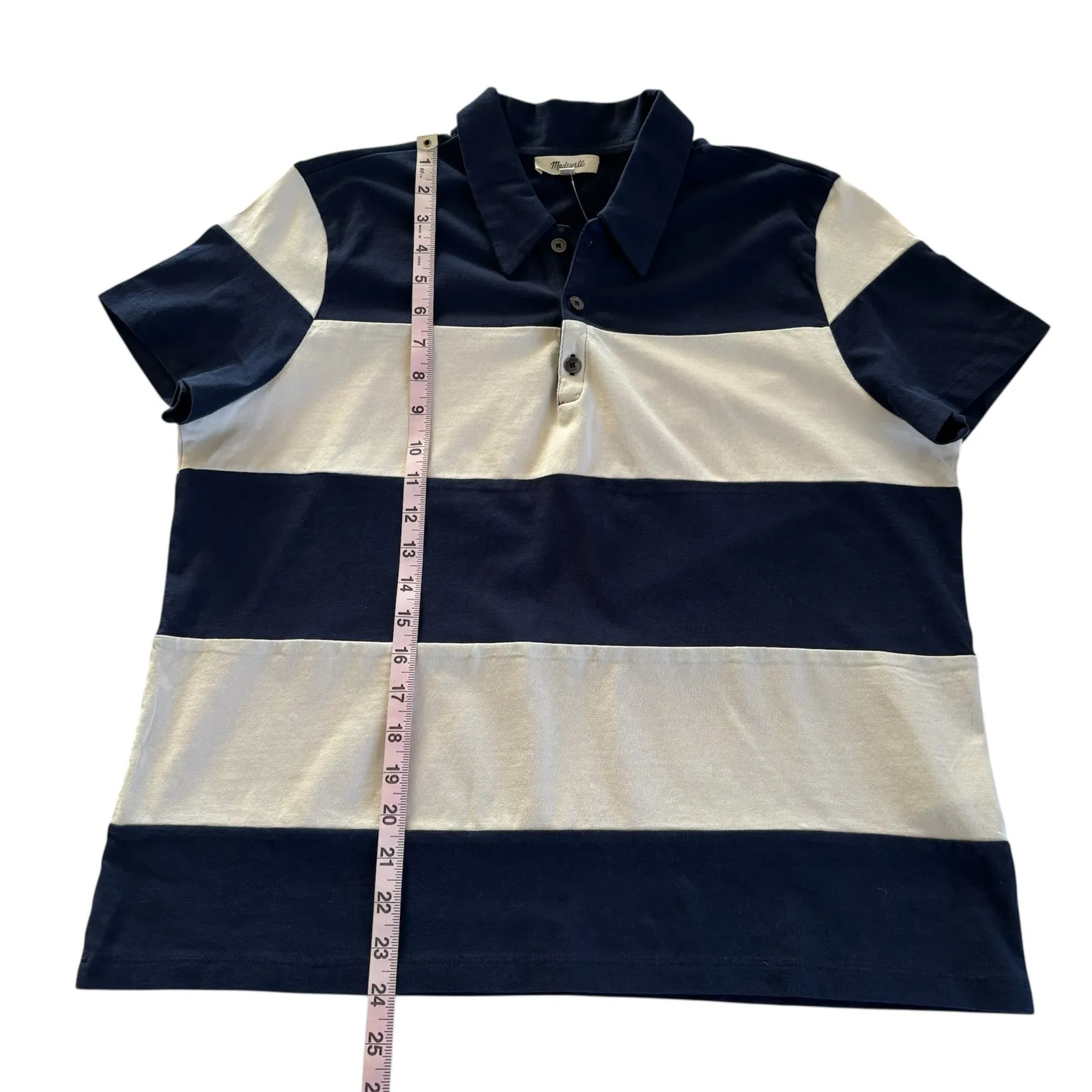 Madewell Pieced Boxy Polo Tee Collared Shirt Midnight Navy Womens XL Preppy NWT - Image 5