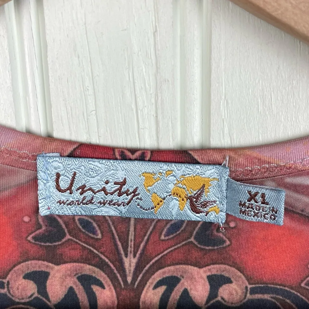 Unity World Wear Red Printed Stretchy Top Square Neck Short Sleeve Size XL Fairy - Image 4