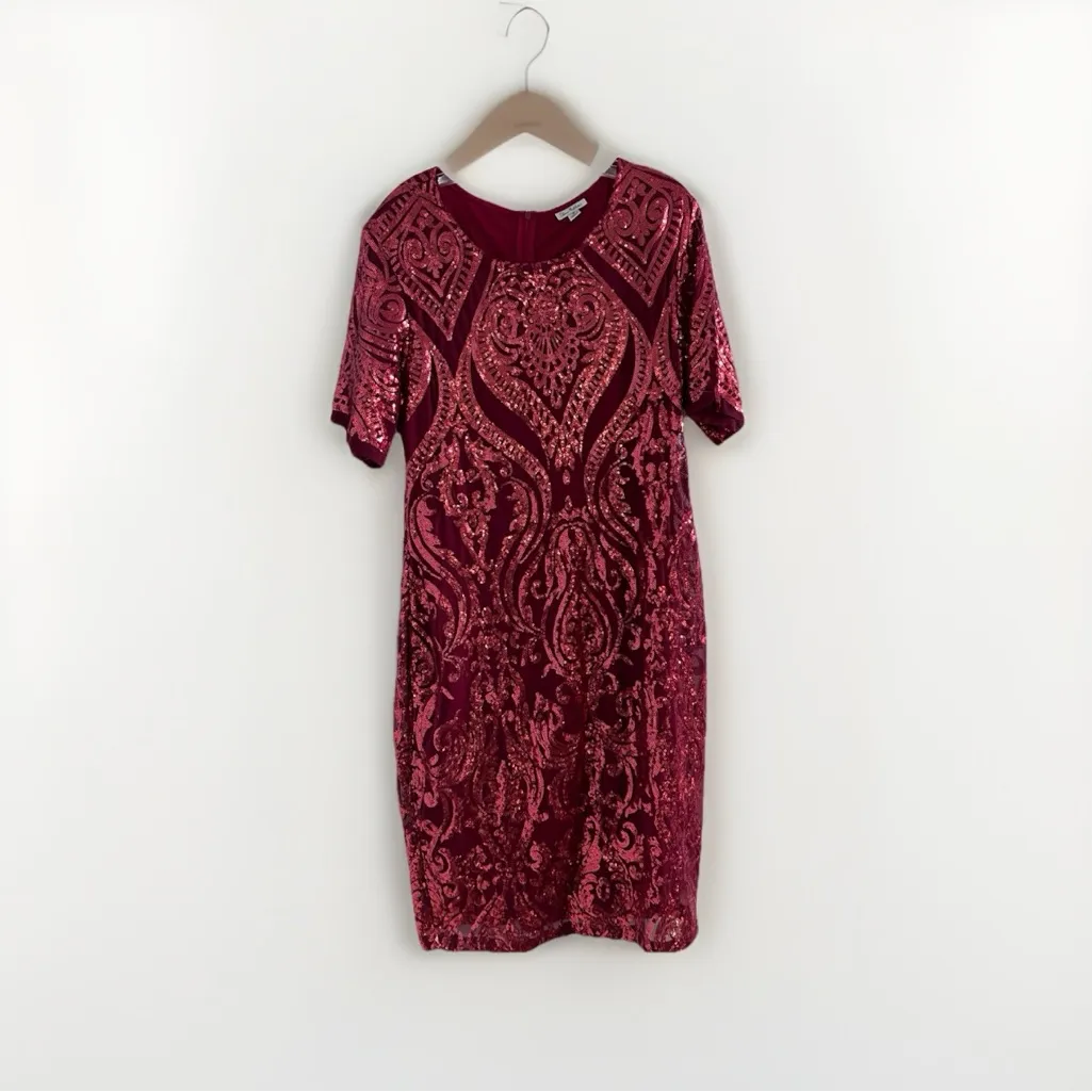 Olivia Matthews Red Sequin Party Dress Knee Length Short Sleeves Size 16‎ NWT - Image 3