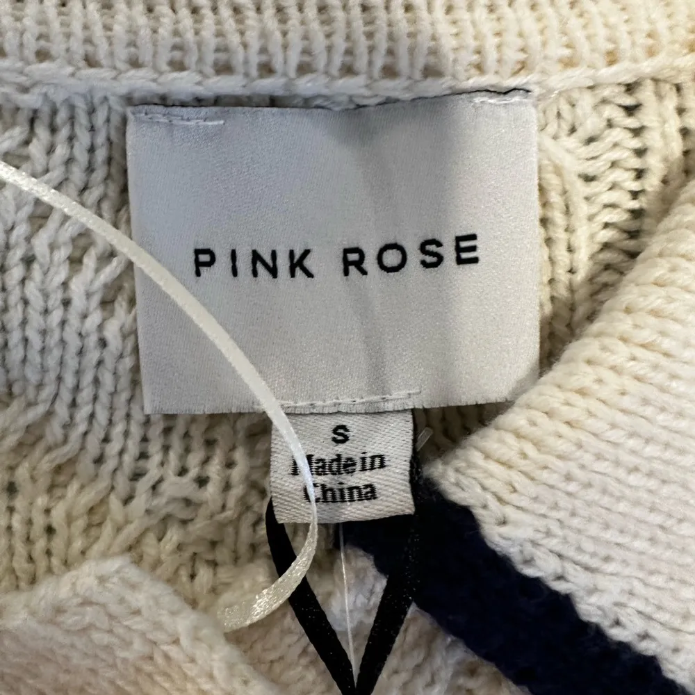 NWT Pink Rose Preppy Cream & Navy  Cable Knit Collared Cardigan. Ribbed Hem. S - Image 5