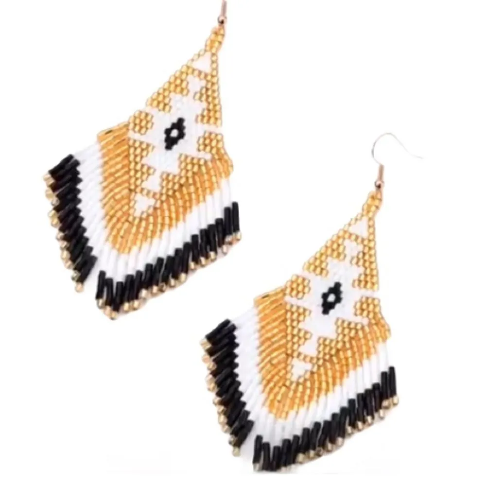 Handmade Miyuki Beaded Fringe Boho Earrings Gold - Image 10
