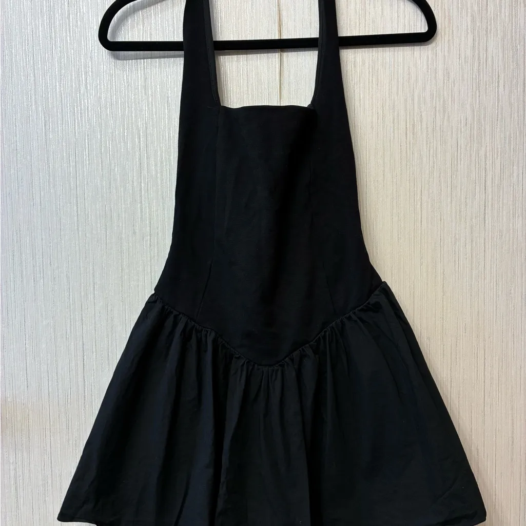 Black Halter Skater Romper peplum flared dress Large - Image 5