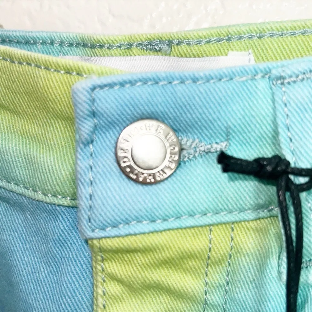 WeWoreWhat Tie Dye Green And Blue High Rise Raw Hem Flare Bell Shorts - Image 10