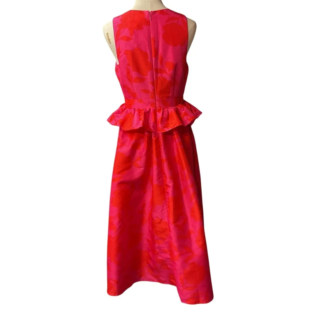 Kate Spade Target Red Pink Classic Floral Sleeveless Peplum Midi Dress Sz 6 NWT‎ - Image 10