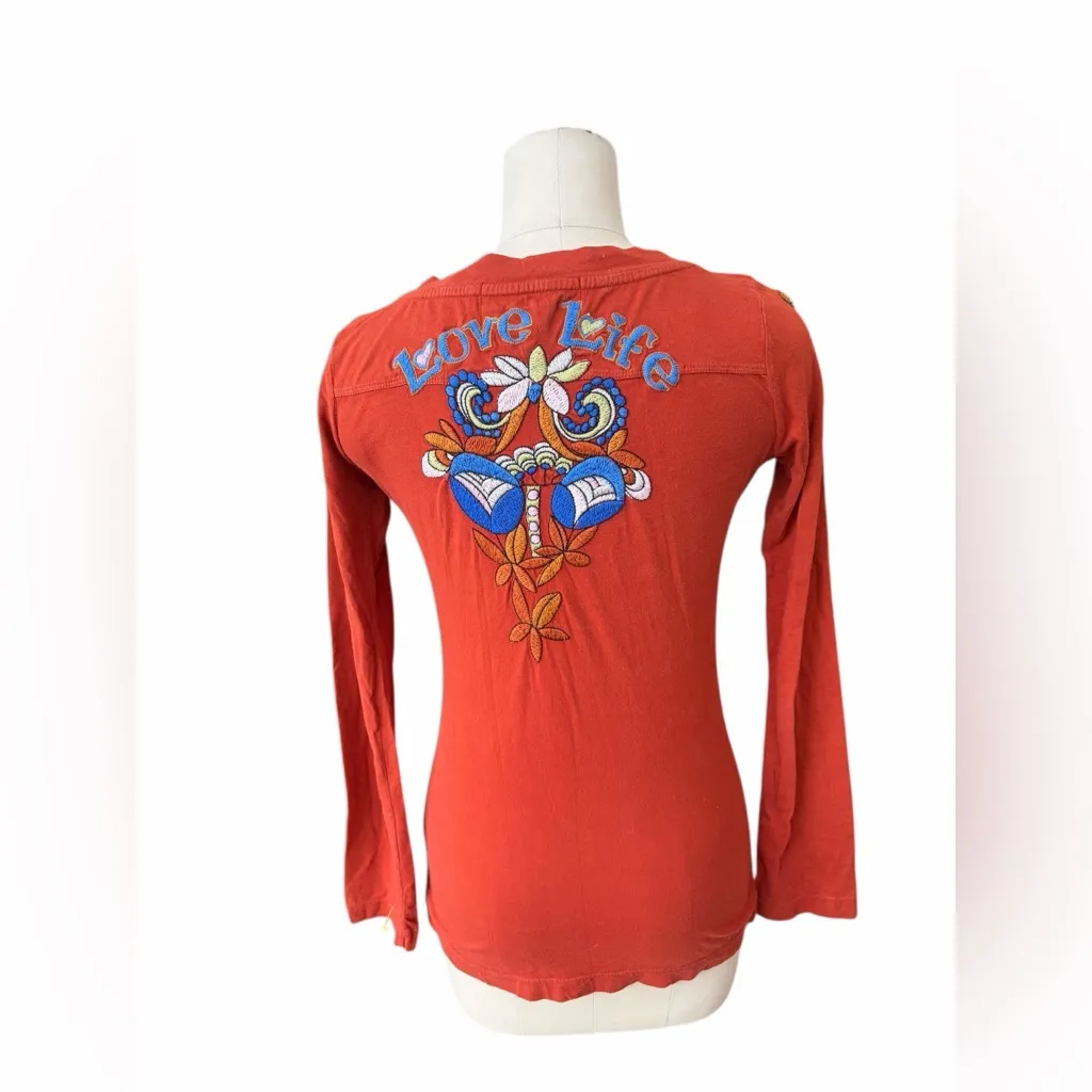 Johnny Was Y2K Embroidered Rust Long Sleeve Top xs - Image 3