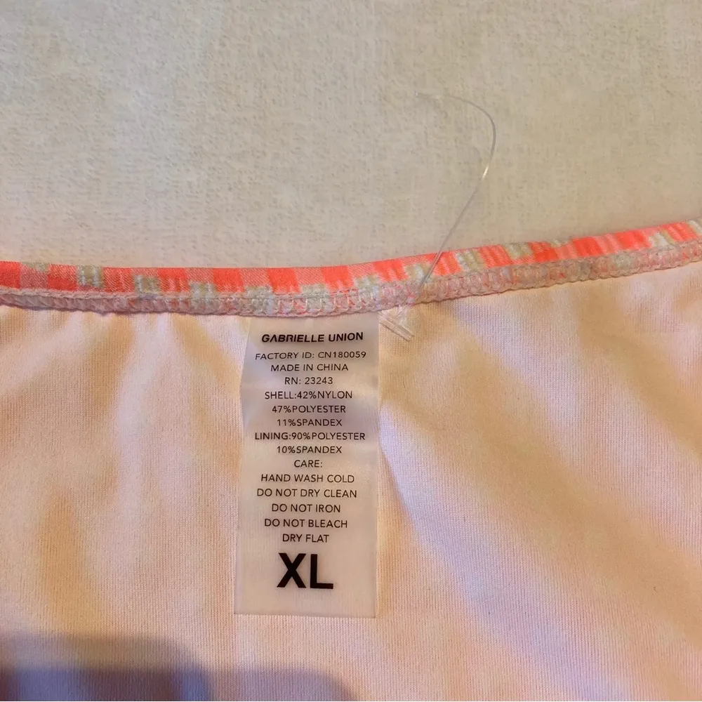 New Gabrielle Union Swimwear Bikini Bottoms XL Neon Coral White Gingham Hi Cut - Image 4