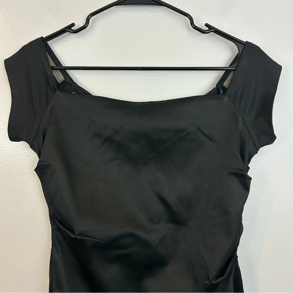 Betsy & Adam Off Shoulder Black Satin Bodycon Sheath Dress Size 14 - Image 6