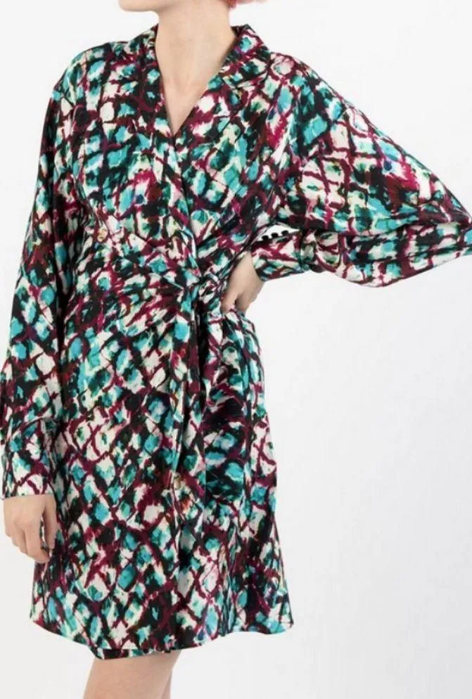 💕SALONI💕 Mari Wrap Dress ~ Amrita Watercolor US 2 Mini 100% Silk Charmeuse - Image 9