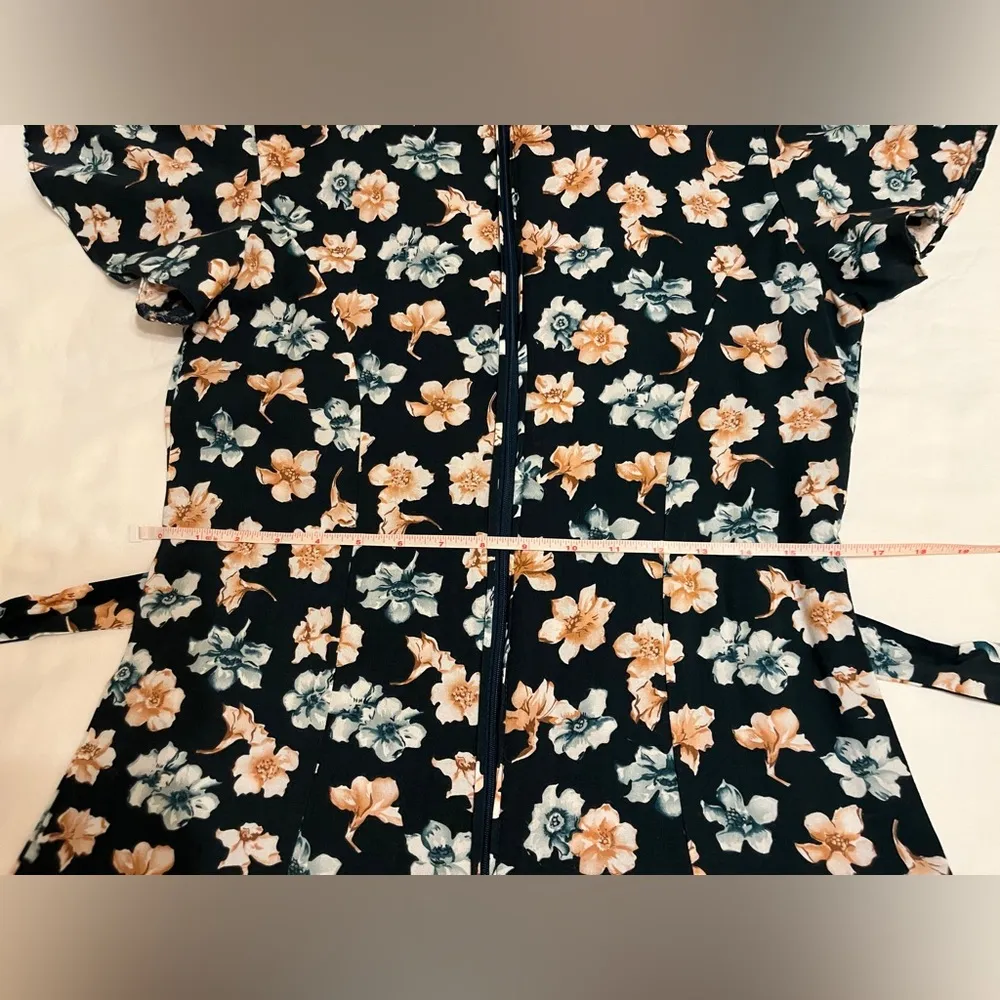 Vintage 80’s En Focus Culotte Jumpsuit Dark Green Floral Lace Collar Size S EUC - Image 6