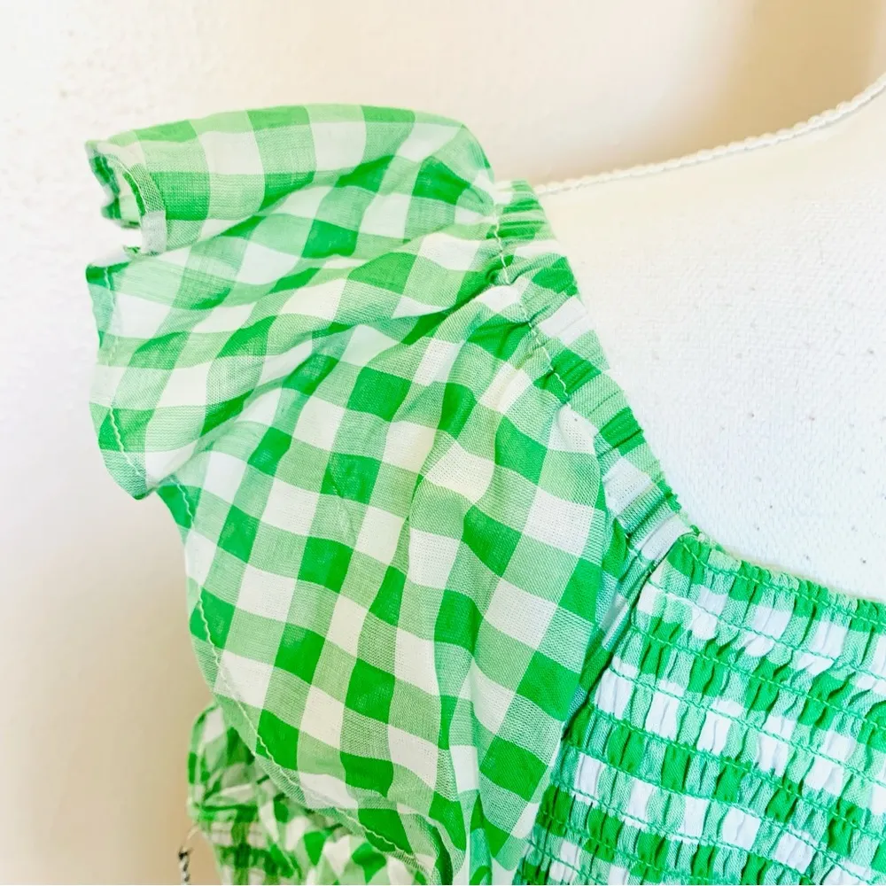 Draper James RSVP Green & White Gingham Smocked Blouse. - Image 4