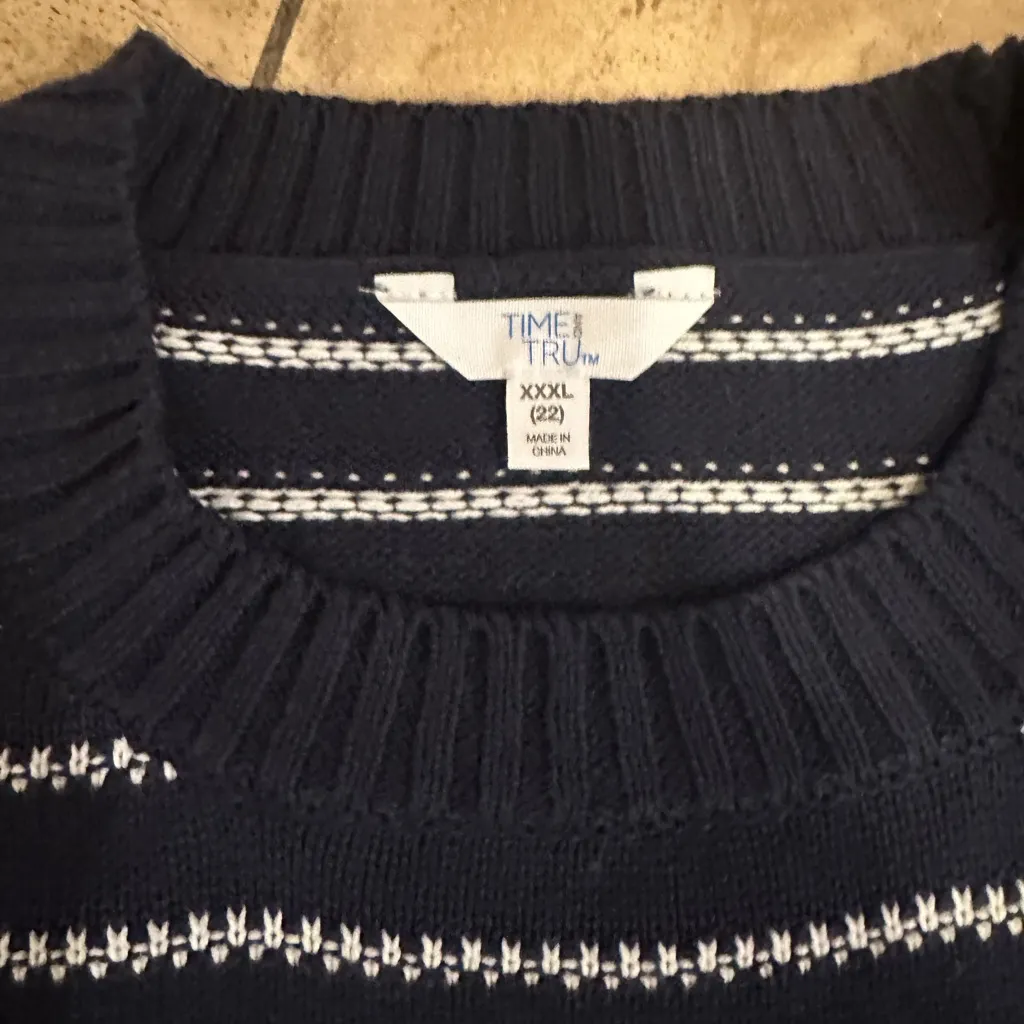 Plus Size Time and Tru Navy and White Striped Sweater XXXL (22) NWT Blue - Image 4