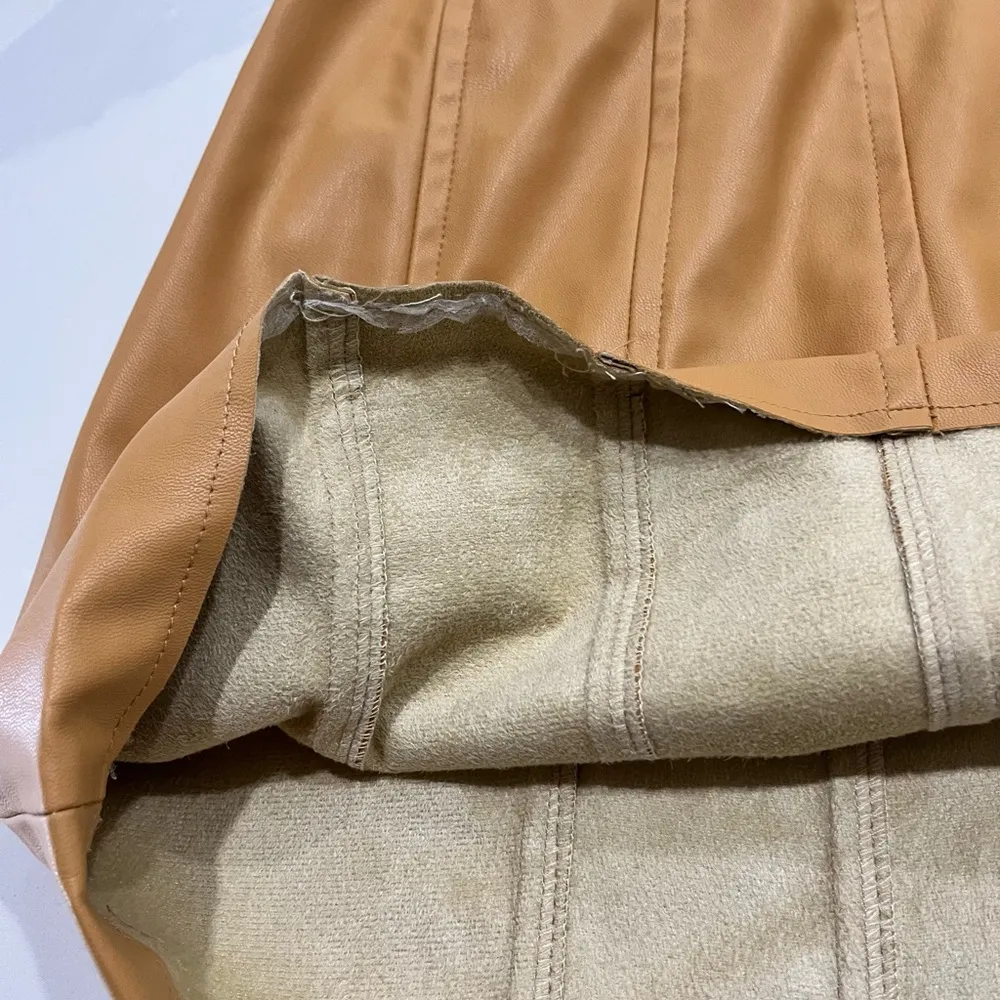 Zara Blogger Fav Caramel Color Faux Leather Strapless Mini Dress - Image 10