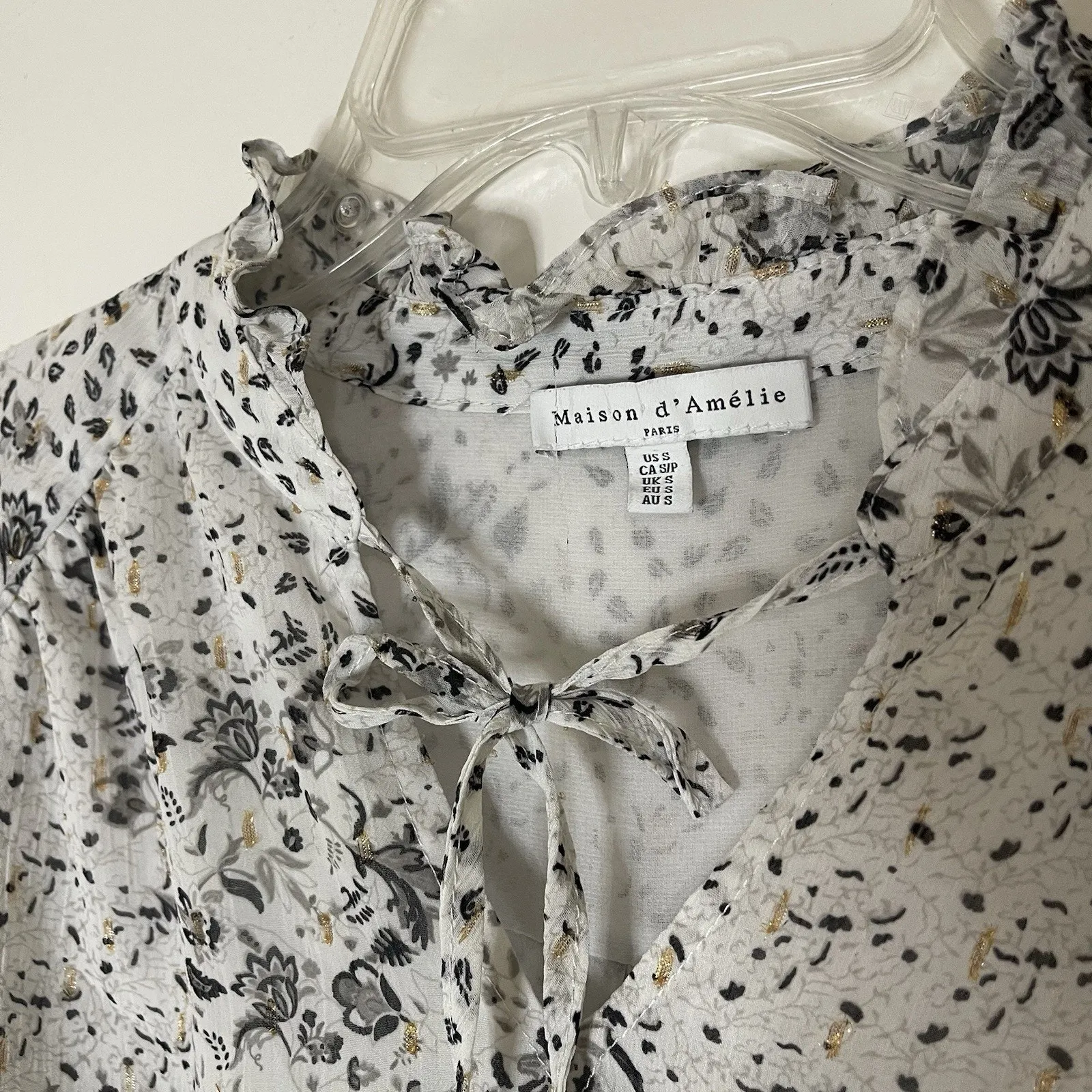Anthropologie Maison d'amelie long sleeve abstract floral white blouse small - Image 2