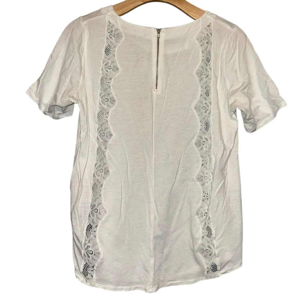 The Kooples Women’s Size S White Lace Inset Zipper Back Short Sleeve Tee T-Shirt - Image 3