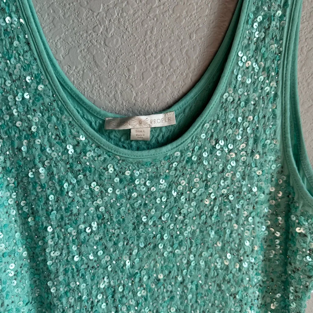 💚Boston Proper Aqua Green Sparkling Sequin Fitted Tank Top - Image 3