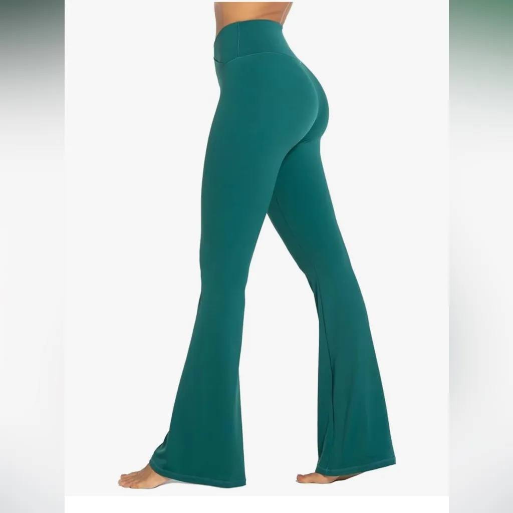 Sunzel Flare Crossover Turquoise Blue Yoga Pants with Tummy Control Size Medium - Image 3