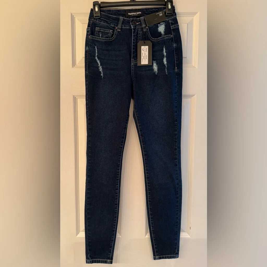 Black Pearl Denim Los Angeles Faith Jorah Dark Blue Distressed Women Jeans Sz 26 - Image 2