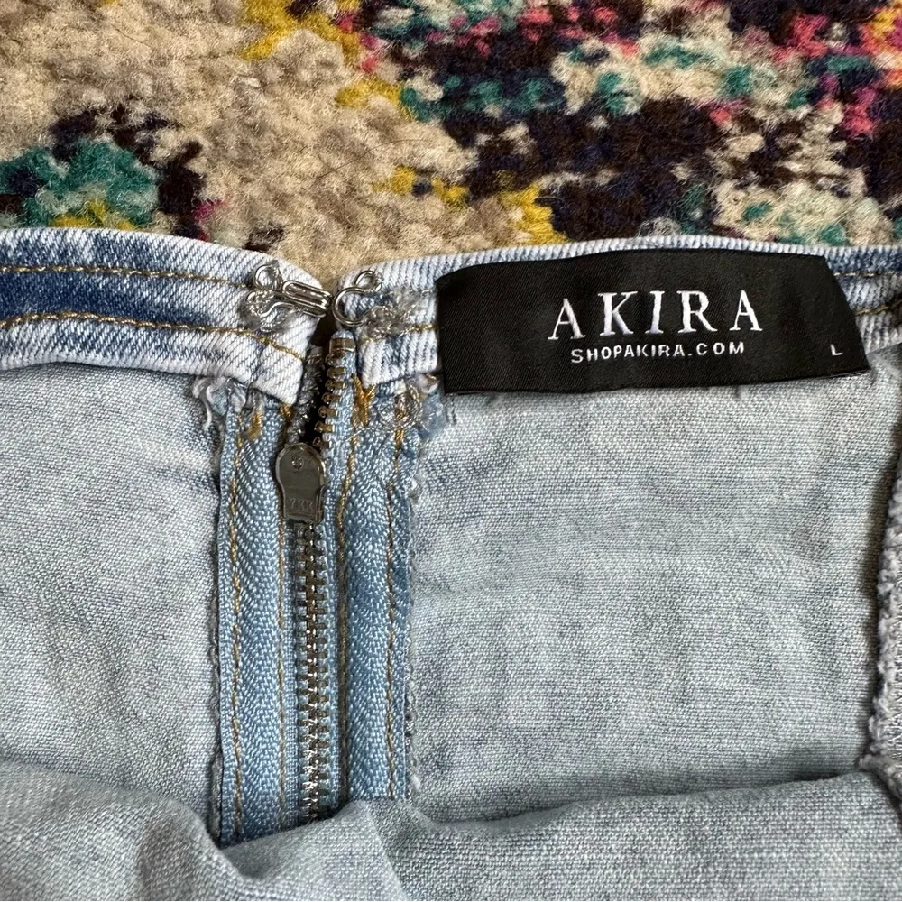 Akira Rhinestone Embellished Side Tie Strapless Denim Top Womens Large Blue - Image 3