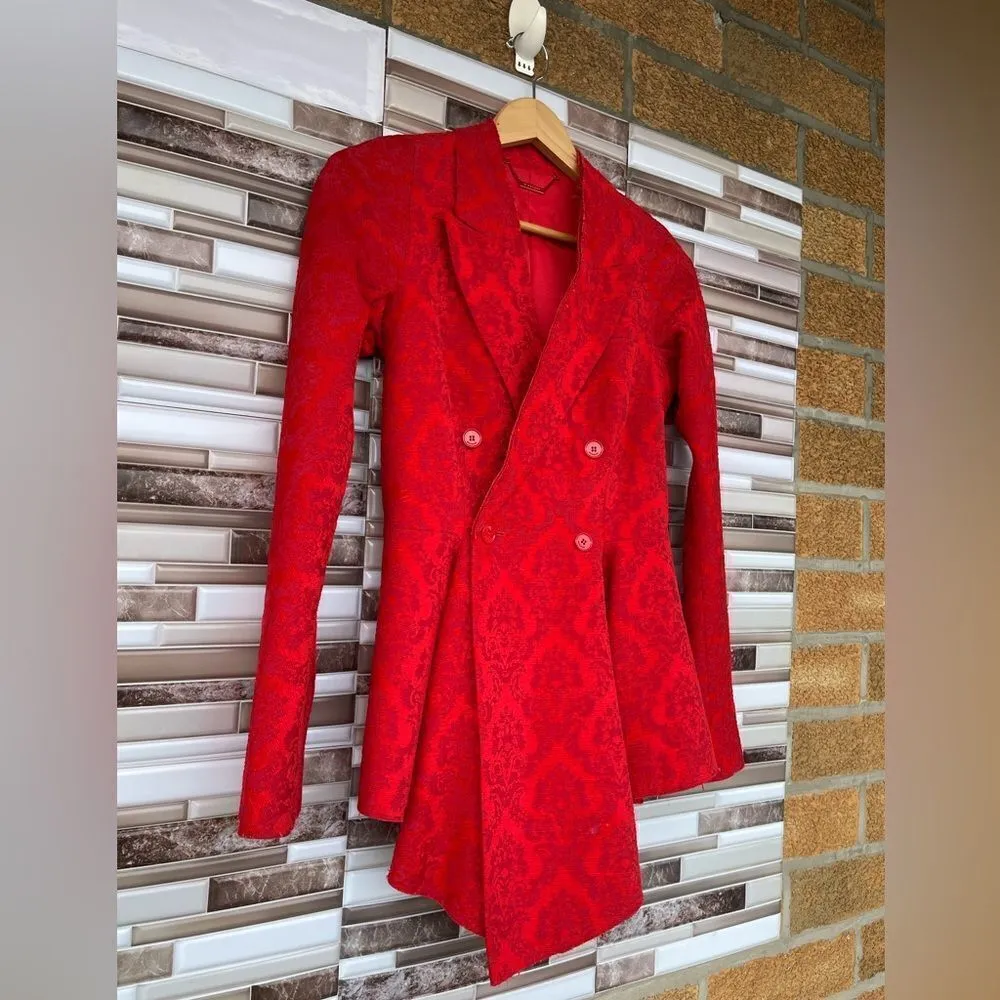 Givenchy Red Jacquard Double Breast Blazer Size 6" - Image 3