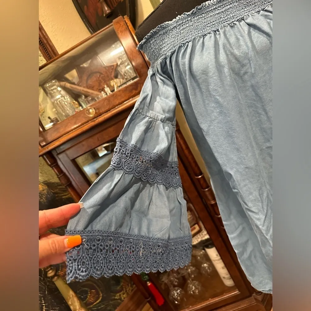 Signature 1 Studio Denim Mini Dress Off Shoulder Size Medium Blue - Image 3