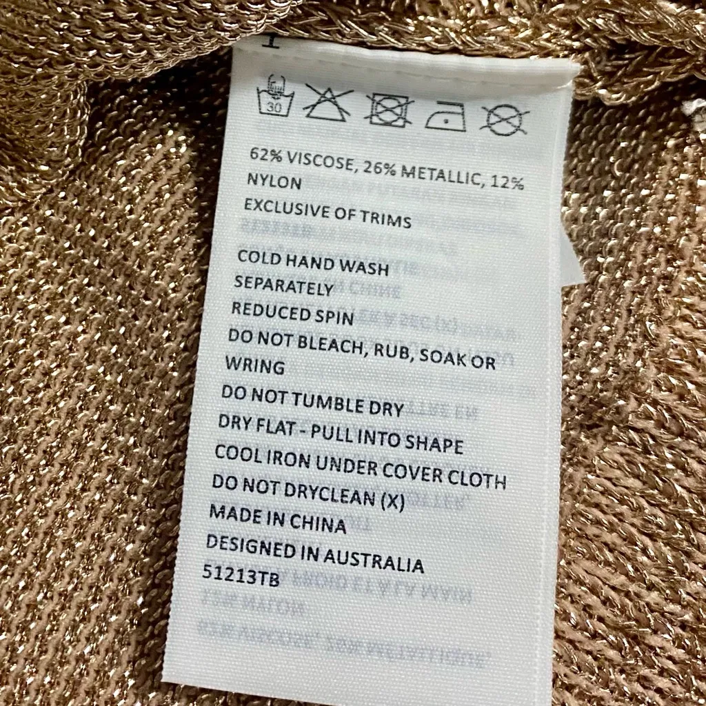 Bardot Metallic Sweater Top Rose Gold Shimmer Knit Crew - Image 6