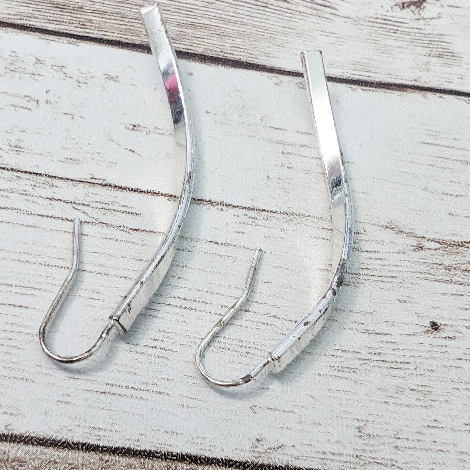 Vintage Earrings For Pierced Ears Large Curved Silver Tone - Image 5